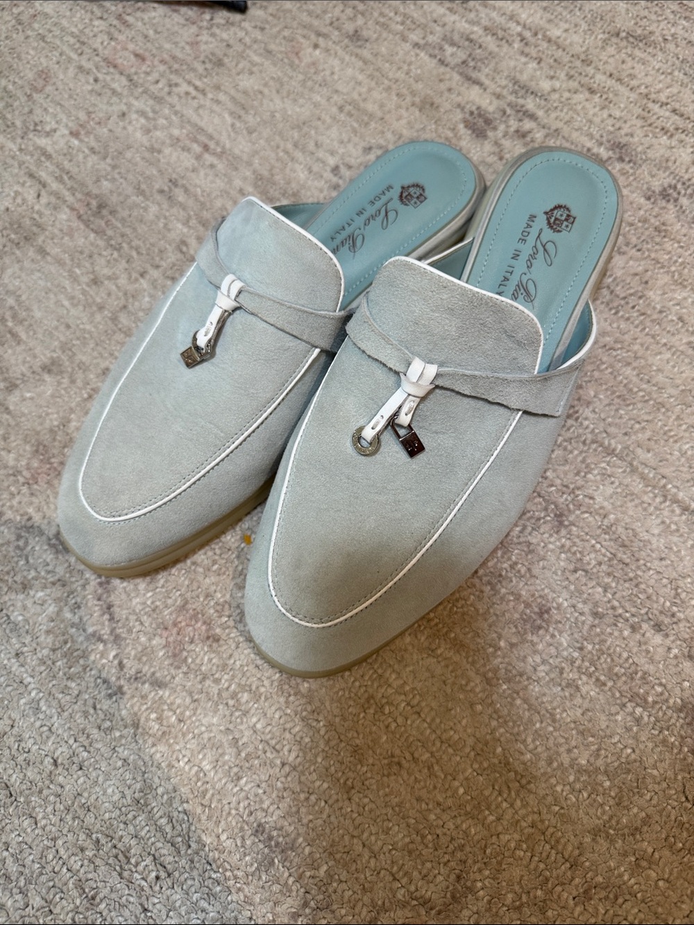 Loafer-Style Slip-On Men’s Suede Mule in Light Blue